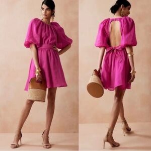 Banana Republic Ramie Open-Back Puff Sleeve Dress sz XS 100% Cotton